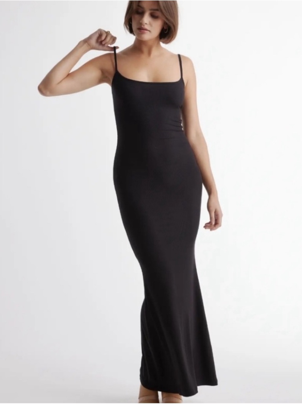 Quince NWOT Tencel Ribbed Black Slip Maxi Dress Size L